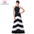 Grace Karin Sexy Women Halter Été Noir et blanc Large rayure Long Maxi Robe décontractée Robe de plage CL008932-1